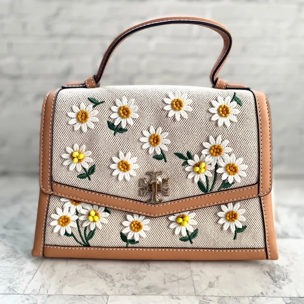 NEW Tory Burch Kira Daisy Canvas Applique Top Handle Satchel